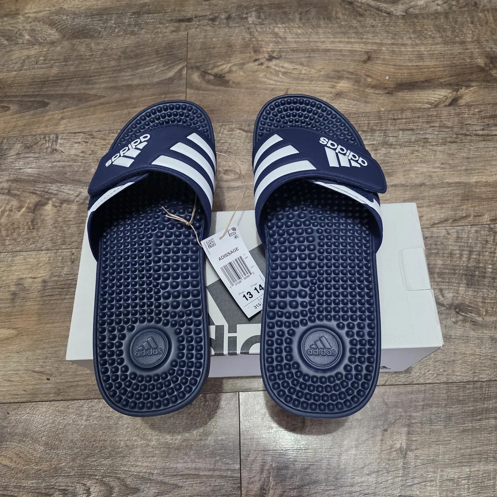 Adidas Navy and White Slide  Men Size 13 Sandals